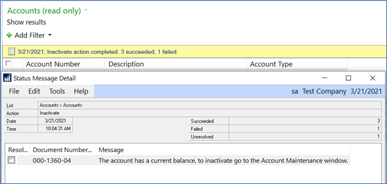 succeed of fail message bulk inactivate accounts