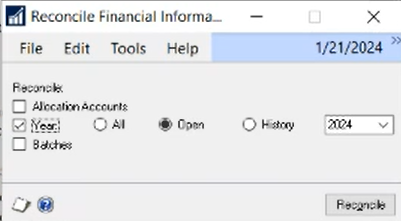 GP reconcile financial information