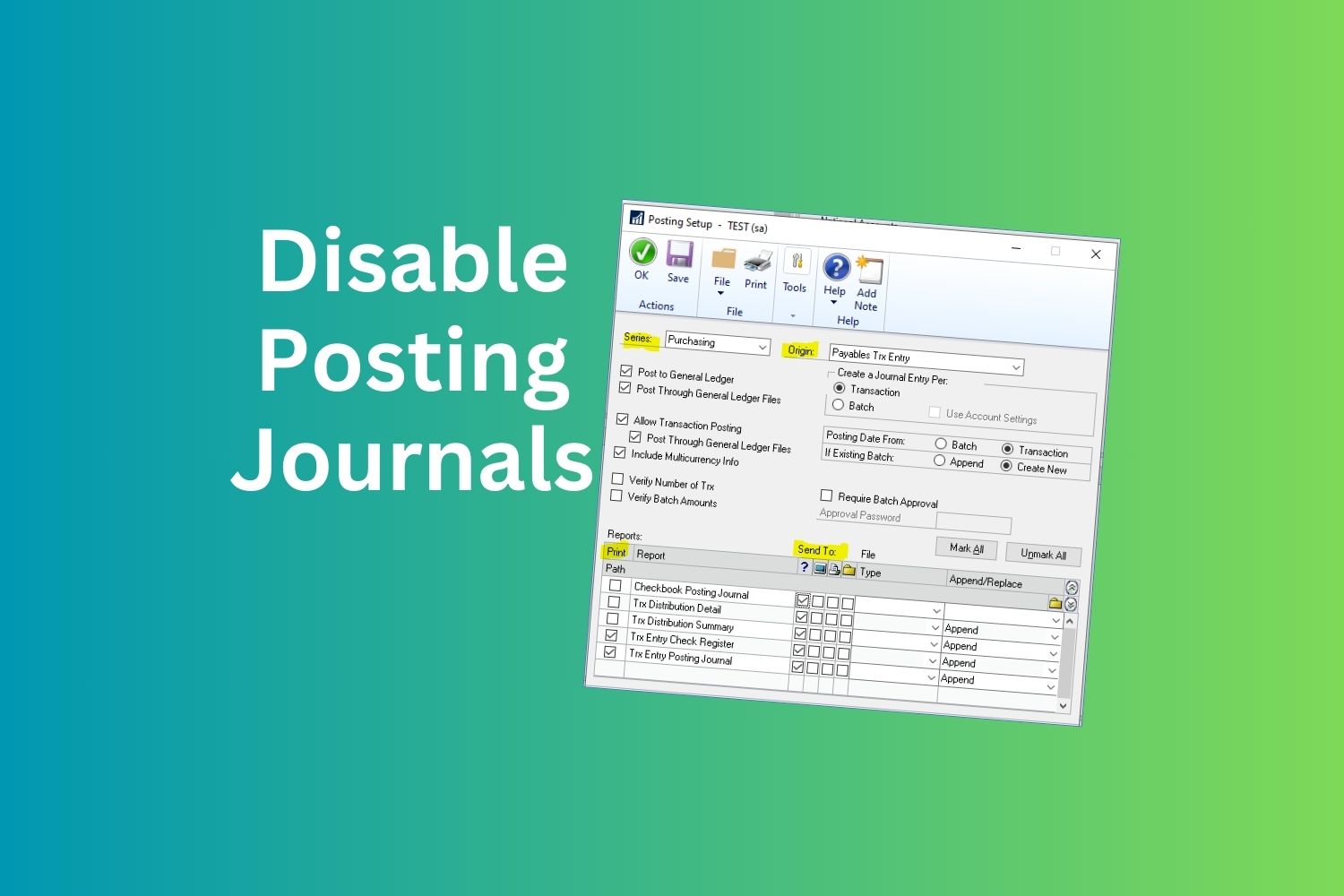 How to Disable Posting Journals in GP Dynamics GP Support in PA